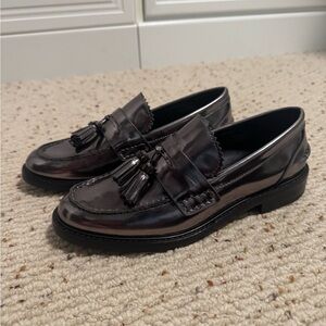 Coach Women’s Metallic Gunmetal Tassel Loafers